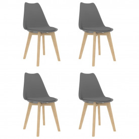 Scaune de bucătărie, 4 buc, piele artificială, lemn masiv, gri