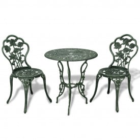 Set bistro din 3 piese, cadru din aluminiu, Verde