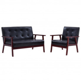 Set canapea, 2 piese, negru, piele artificială - Img 2