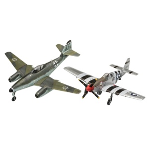 Set Macheta Aeromodele Revell Messerschmitt Me262 si P-51B Mustang cu vopseluri, adeziv si pensula 1:72 REV03711