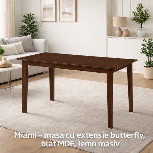 Set masa living extensibila Miami, MDF, lemn masiv, 120 150 x 80 x 73.8 cm si 6 scaune Vienna, tapitat stofa, 94x49x40 cm, nuc maro - Img 3