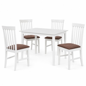 Set masa living si bucatarie Bali, MDF, 112x72x74 cm si 4 scaune Glendale, stofa,100 kg, 93x49x41.5 cm, alb maro - Img 2