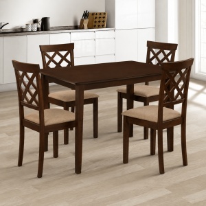 Set masa living si bucatarie Bali, MDF Furniruit, 112x72x74 cm si 4 scaune Vienna, tapiterie stofa,100 kg, 94x49x40 cm, nuc bej