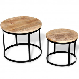 Set măsuțe cafea rotunde, lemn mango rugos, 2 buc, 40 cm/50 cm - Img 2