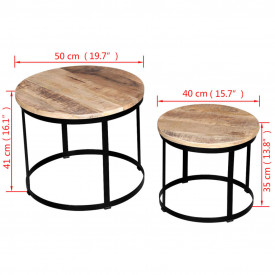 Set măsuțe cafea rotunde, lemn mango rugos, 2 buc, 40 cm/50 cm - Img 7