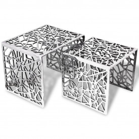 Set măsuțe de cafea rotunde din aluminiu argintiu