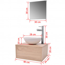 Set mobilier baie 4 piese cu chiuvetă și robinet incluse, Bej - Img 11