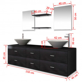 Set mobilier baie 9 piese cu chiuvete și robinete incluse, Negru - Img 11