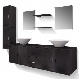 Set mobilier baie format din 9 piese cu chiuvete incluse, Negru - Img 2