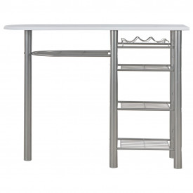 Set mobilier de bar, cu rafturi, 3 piese, alb, lemn și oțel - Img 4