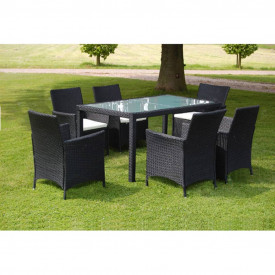 Set mobilier de exterior, 13 piese, poliratan, negru