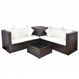 Set mobilier de exterior, 14 piese, poliratan, maro - Img 2