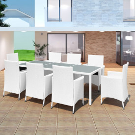 Set mobilier de exterior 17 piese, poliratan, alb crem