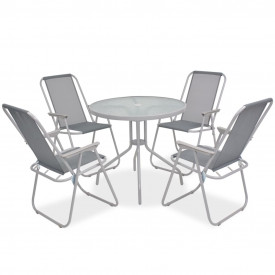 Set mobilier de exterior, 6 piese, gri, oțel și textilenă - Img 2