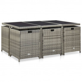 Set mobilier de exterior cu perne, 11 piese, gri, poliratan - Img 4