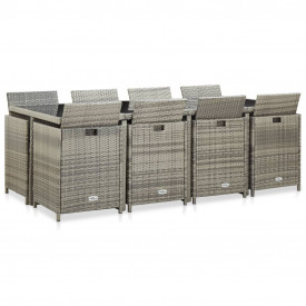 Set mobilier de exterior cu perne, 13 piese, gri, poliratan - Img 3