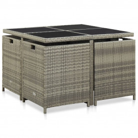 Set mobilier de exterior cu perne, 9 piese, gri, poliratan - Img 5