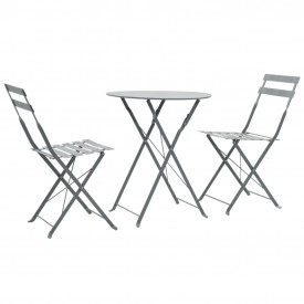 Set mobilier de exterior tip bistro, gri, 3 piese, oțel
