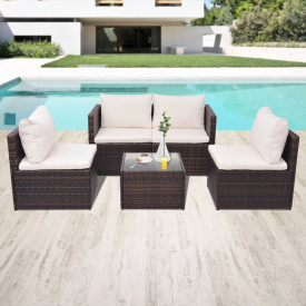 Set mobilier de grădină, 13 piese, poliratan, maro