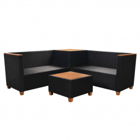 Set mobilier de grădină 14 piese, poliratan și blat WPC, negru - Img 7