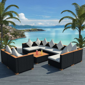Set mobilier de grădină 27 piese, poliratan, blat WPC, negru