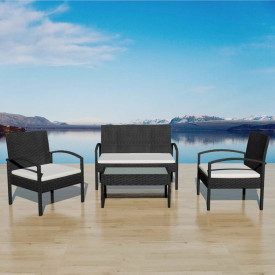 Set mobilier de grădină cu canapea 7 piese, poliratan, negru