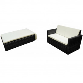 Set mobilier de grădină cu canapea 7 piese, poliratan, negru - Img 2