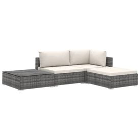 Set mobilier de grădină cu perne, 4 piese, gri, poliratan