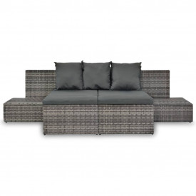 Set mobilier de grădină cu perne, 4 piese, gri, poliratan - Img 3