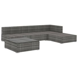 Set mobilier de grădină cu perne, 5 piese, gri, poliratan - Img 2