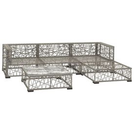 Set mobilier de grădină cu perne, 5 piese, gri, poliratan - Img 2