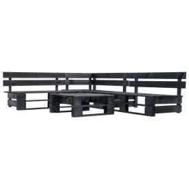 Set mobilier grădină din paleți, negru, 4 piese, lemn FSC