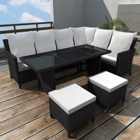 Set mobilier grădină pentru 8 pers., 14 piese poliratan negru