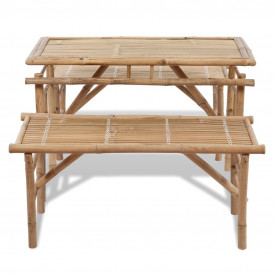 Set mobilier pentru picnic și bere, pliabil, 3 piese, bambus - Img 5