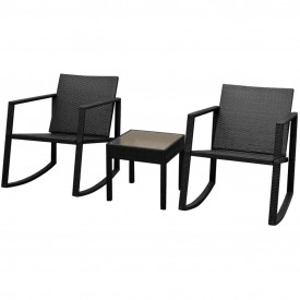 Set scaun balansoar cu masă, 3 piese, poliratan, negru