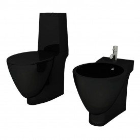 Set Toaletă și Bideu Ceramică Negru - Img 2