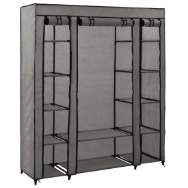 Șifonier cu bare și compartimente, gri, 150x45x176 cm, textil - Img 1