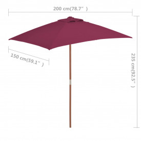 Umbrelă de soare de exterior, stâlp lemn, 150x200 cm roșu bordo - Img 8