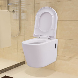 Vas toaletă cu montare pe perete, ceramică, alb