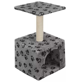 vidaXL Ansamblu pisici, stâlp funie sisal, 55 cm, imprimeu lăbuțe, gri - Img 3
