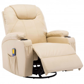 vidaXL Fotoliu de masaj electric rabatabil, piele artificială, crem - Img 4