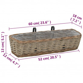 vidaXL Jardinieră de balcon, 2 buc., 60 cm, răchită cu căptușeală PE - Img 6
