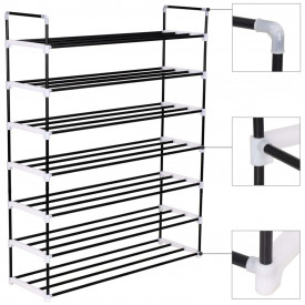 vidaXL Raft încălțăminte cu 7 etajere din metal și plastic Negru - Img 3