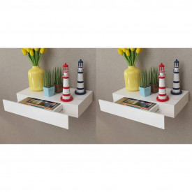 vidaXL Rafturi de perete suspendate cu sertare, 2 buc., alb, 48 cm