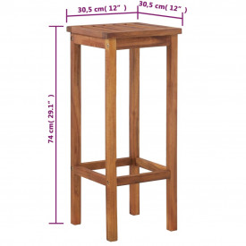 vidaXL Scaune de bar 2 buc., lemn masiv de acacia, 30,5 x 30,5 x 74 cm - Img 9