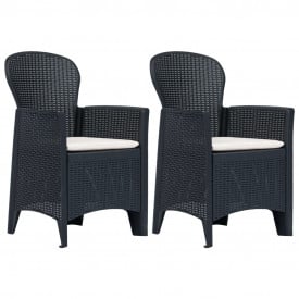 vidaXL Scaune de grădină cu perne 2 buc. antracit plastic aspect ratan - Img 1