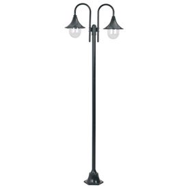 vidaXL Stâlp cu lumini de grădină E27 220 cm, aluminiu 2 lămpi, verde