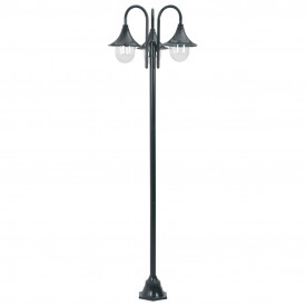 vidaXL Stâlp iluminat grădină E27 220cm aluminiu 3 lămpi verde închis - Img 2