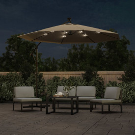 vidaXL Umbrelă suspendată cu LED și stâlp de oțel, gri taupe, 300 cm - Img 2