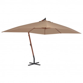 vidaXL Umbrelă suspendată cu stâlp din lemn, gri taupe, 400 x 300 cm